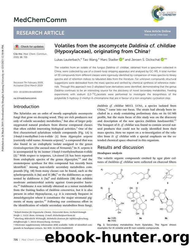 Volatiles from the ascomycete Daldinia cf. childiae (Hypoxylaceae), originating from China by Lukas Lauterbach & Tao Wang & Marc Stadler & Jeroen S. Dickschat