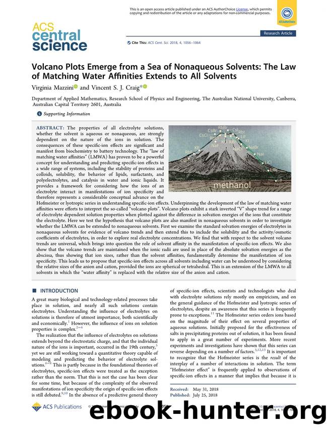 Volcano Plots Emerge from a Sea of Nonaqueous Solvents: The Law of Matching Water Affinities Extends to All Solvents by Virginia Mazzini (ORCID: 0000-0003-0929-954X) & Vincent S. J. Craig (ORCID: 0000-0002-8048-8397)
