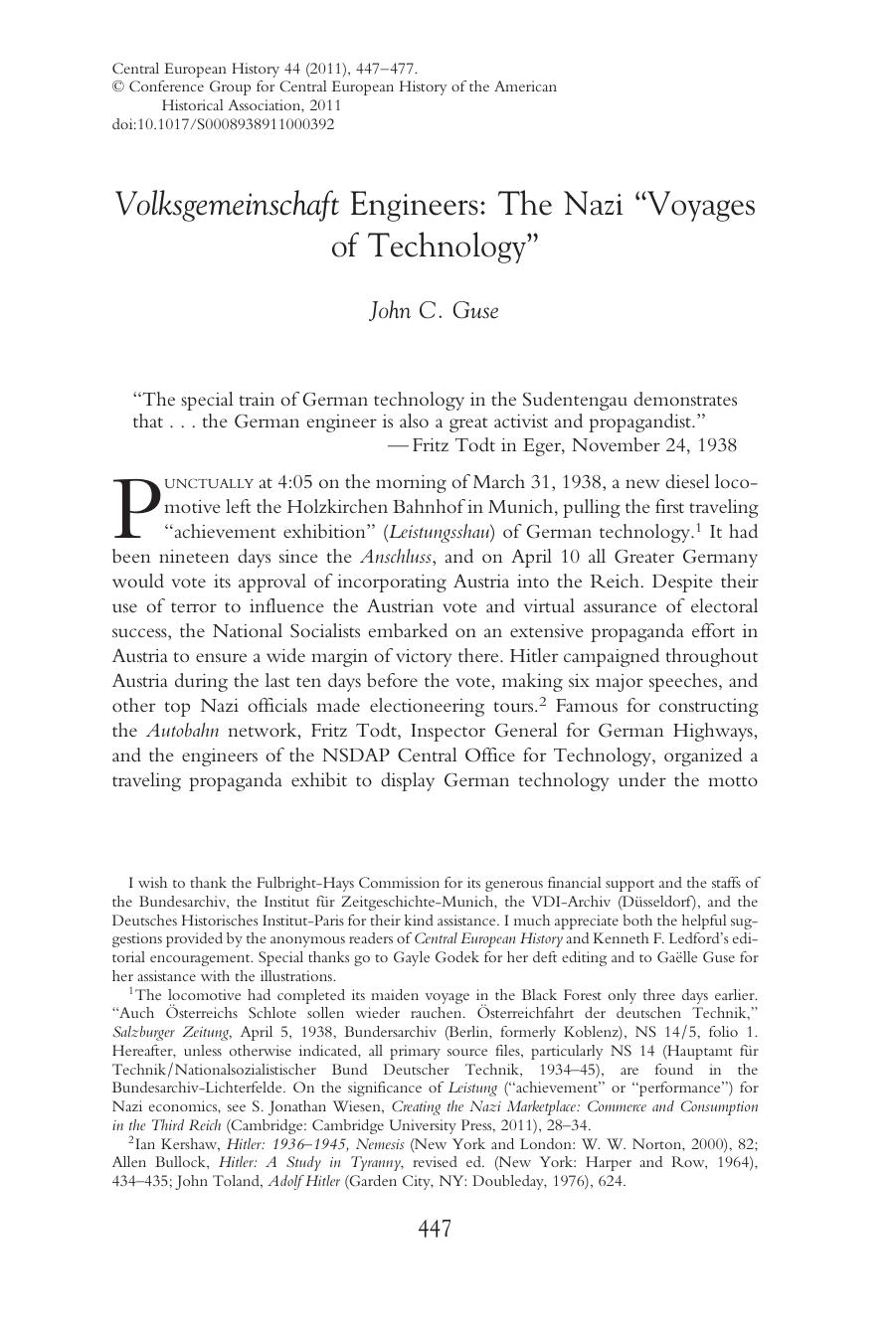 Volksgemeinschaft Engineers; The Nazi 'Voyages of Technology' by Unknown
