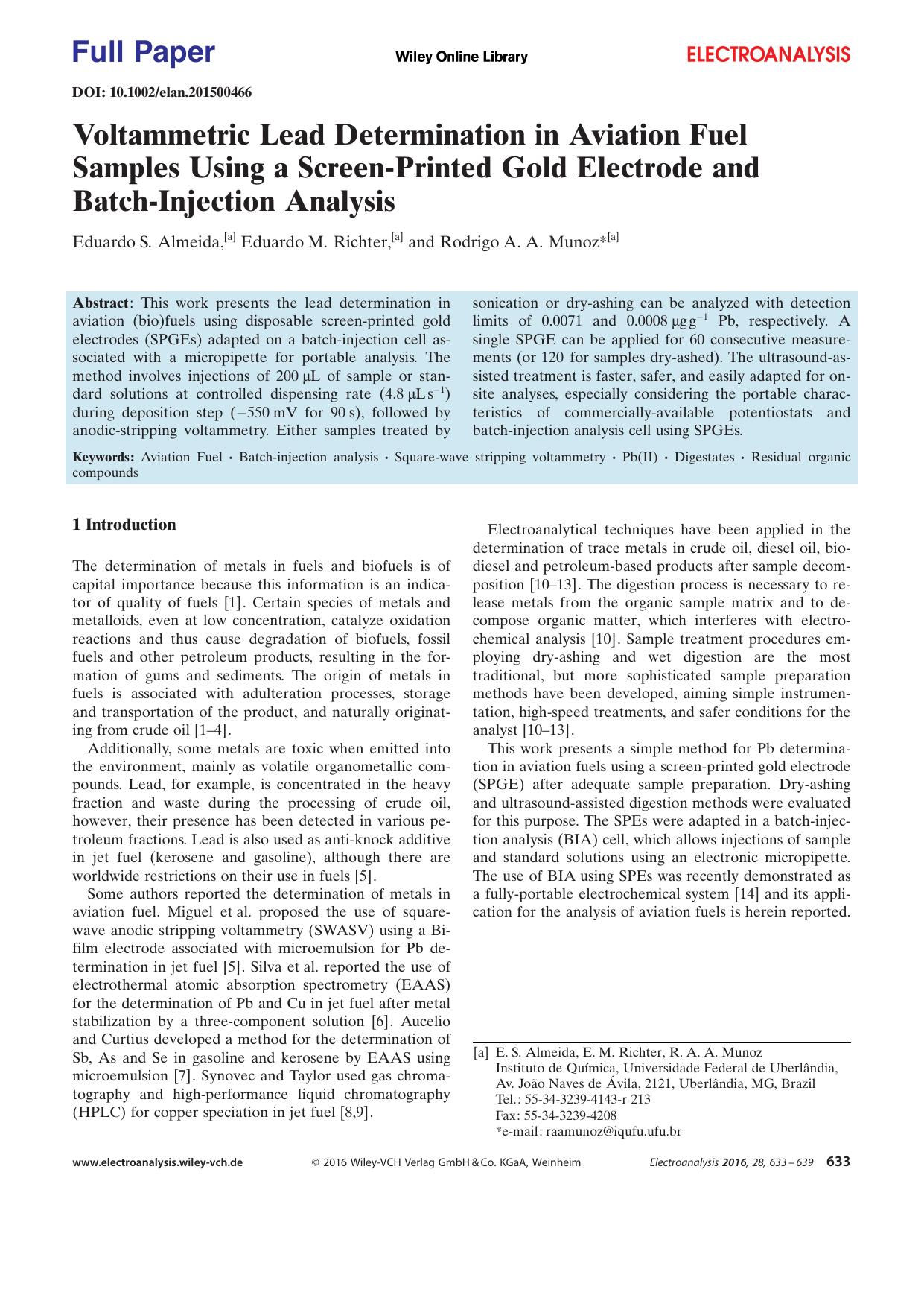 Voltammetric Lead Determination in Aviation Fuel Samples Using a ScreenPrinted Gold Electrode and BatchInjection Analysis by Unknown