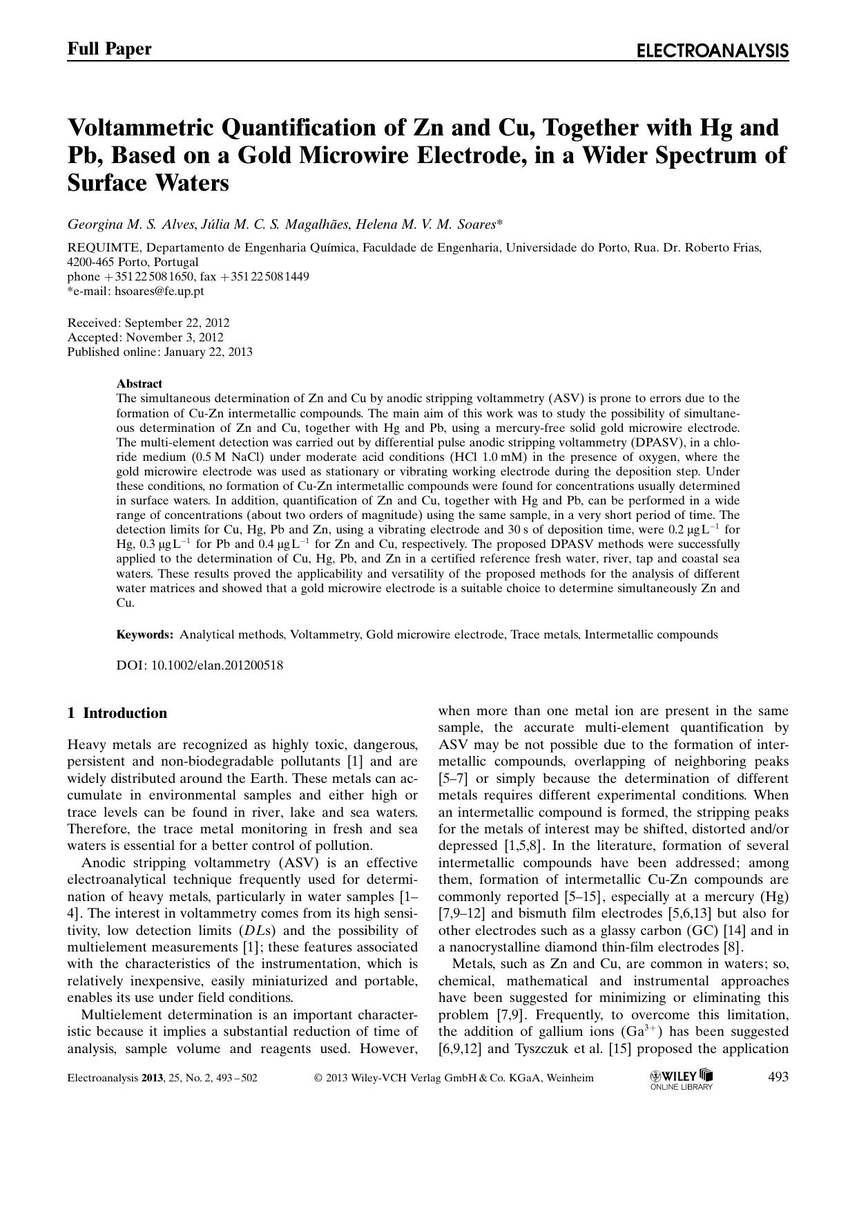 Voltammetric Quantification of Zn and Cu, Together with Hg and Pb, Based on a Gold Microwire Electrode, in a Wider Spectrum of Surface Waters by Unknown