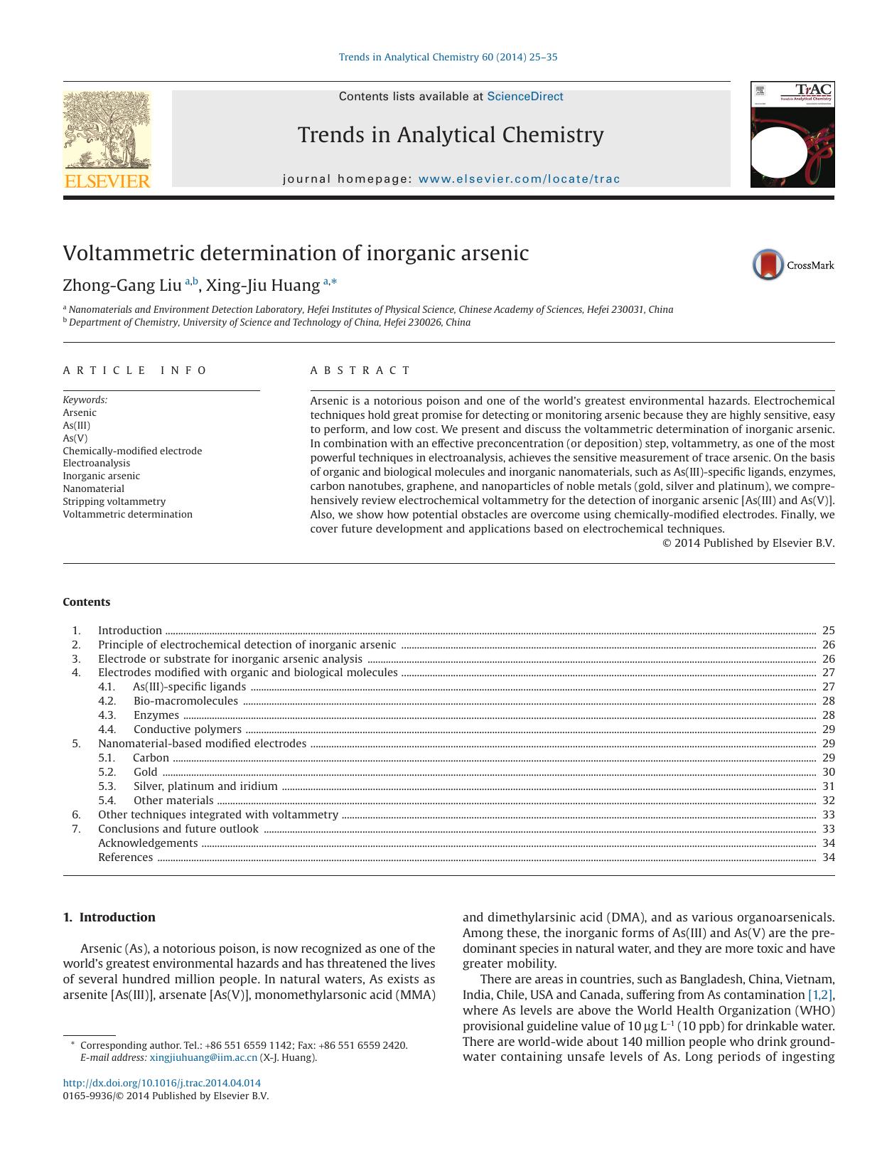 Voltammetric determination of inorganic arsenic by Zhong-Gang Liu & Xing-Jiu Huang