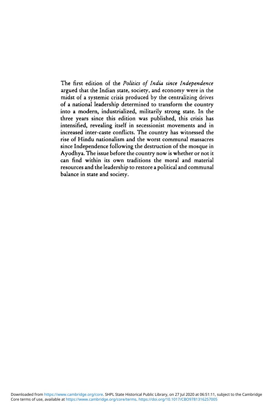 Volume 4.1 The Politics of India since Independence by Unknown
