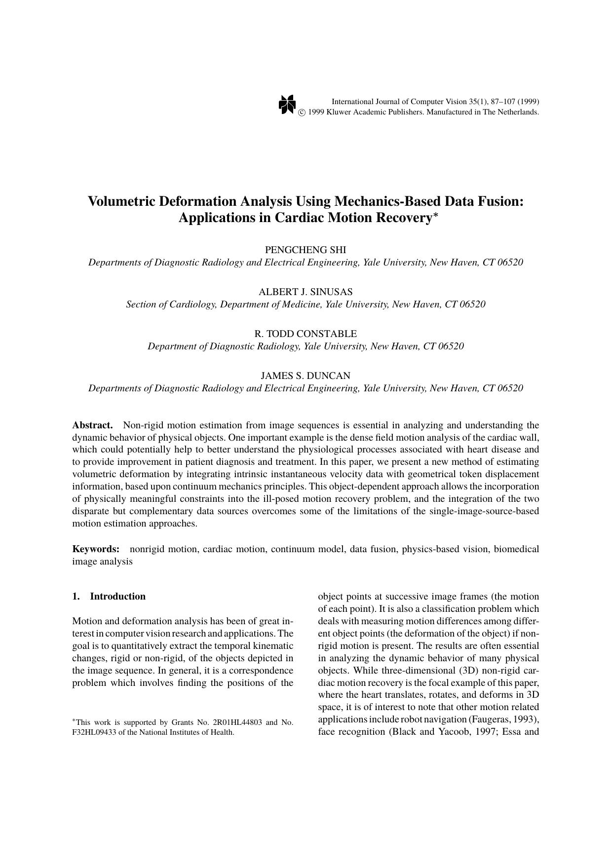 Volumetric Deformation Analysis Using Mechanics-Based Data Fusion: Applications in Cardiac Motion Recovery by unknow
