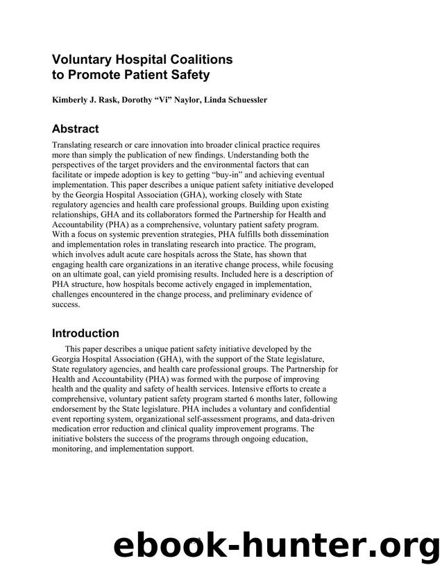 Voluntary Hospital Coalitions to Promote Patient Safety by Unknown