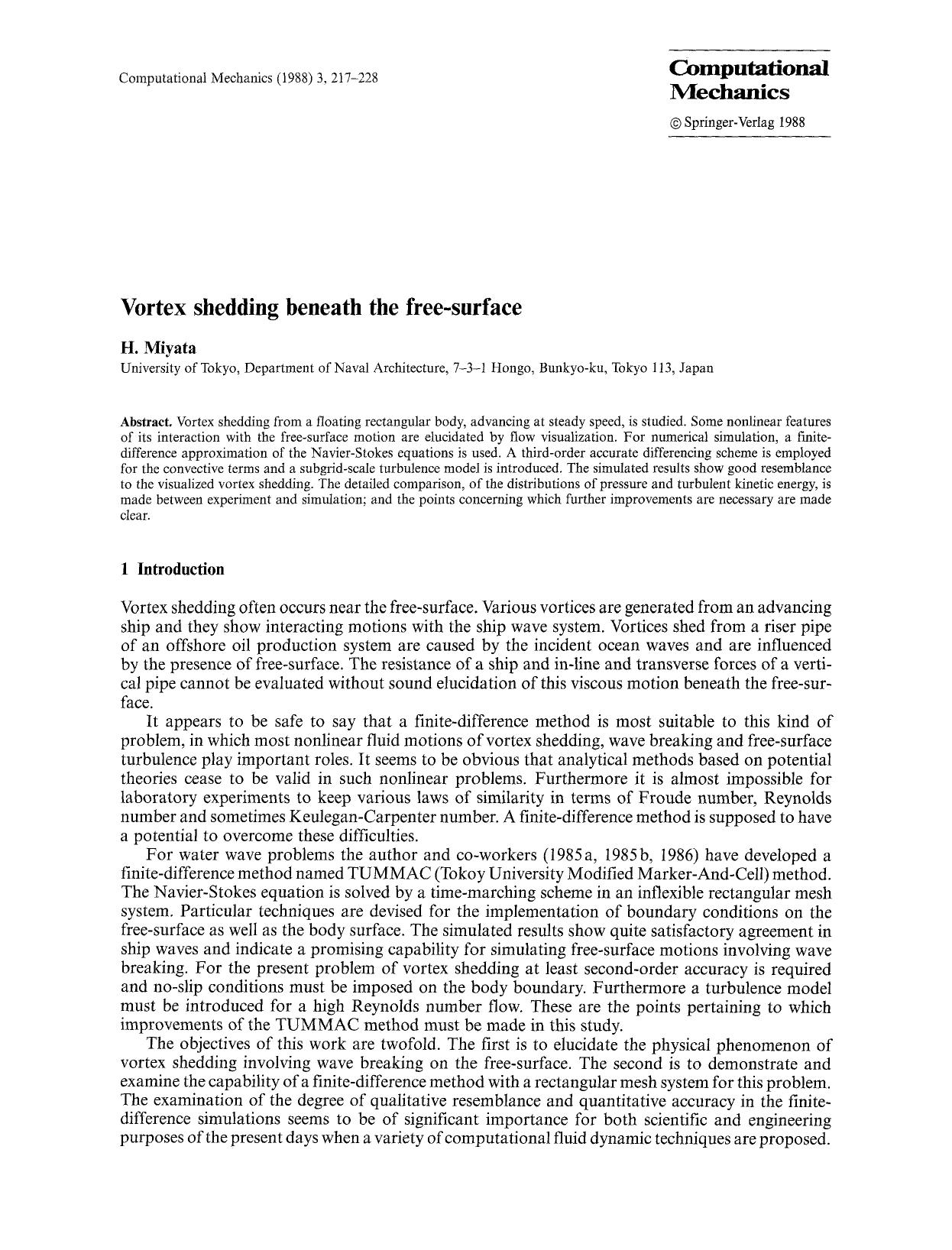 Vortex shedding beneath the free-surface by Unknown