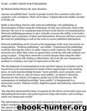 WAIS--ANEWVISIONFORPUBLISHING by Michael Robin