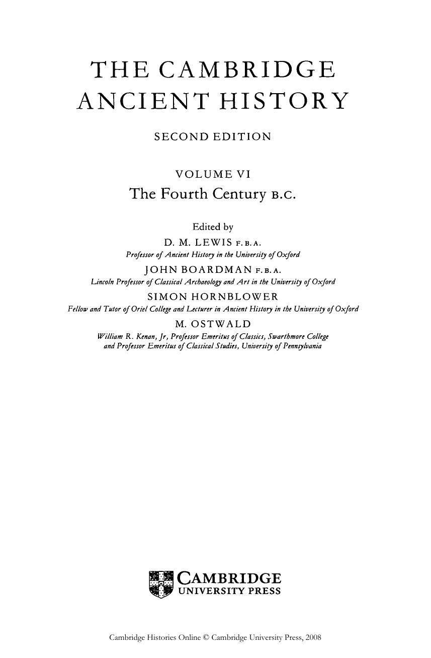 WALBANK, F. W. (2008 The Cambridge Ancient History, vol. 6 by Unknown