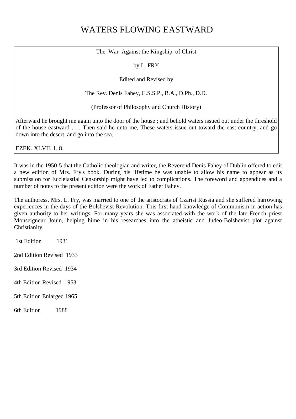 WATERS FLOWING EASTWARD by The War Against the Kingship of Christ (1988)