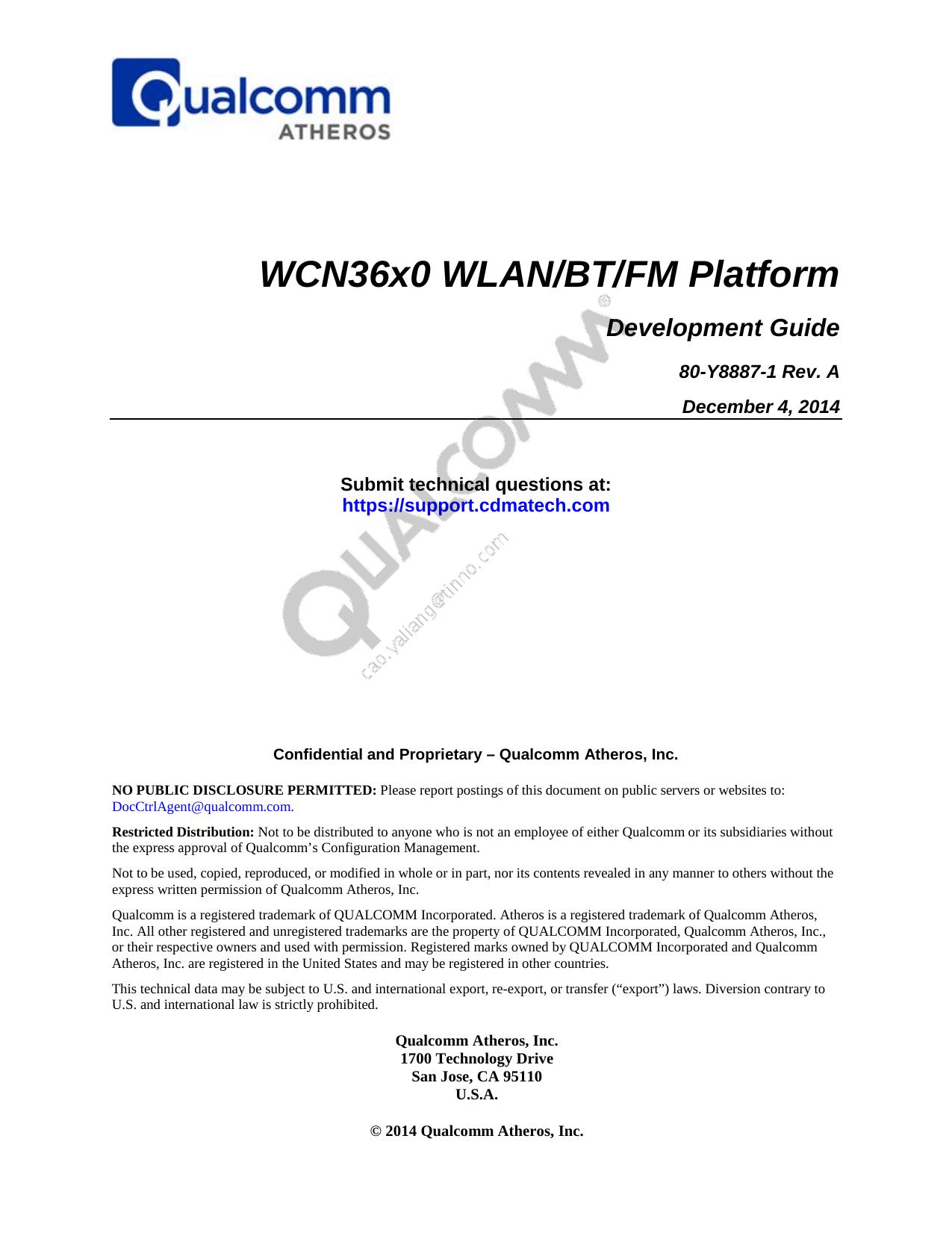 WCN36x0 WLAN/BT/FM Platform Development Guide by Qualcomm Technologies Inc