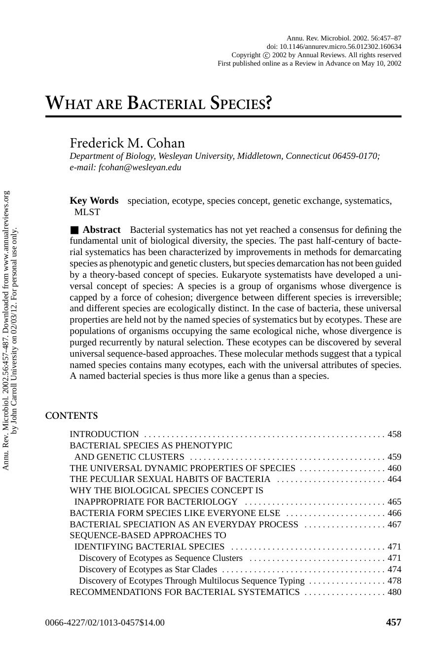WHAT ARE BACTERIAL SPECIES? by Frederick M. Cohan