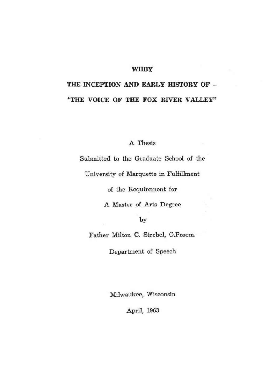 WHBY : the inception and early history of the voice of the Fox River Valley by Milton C Strebel