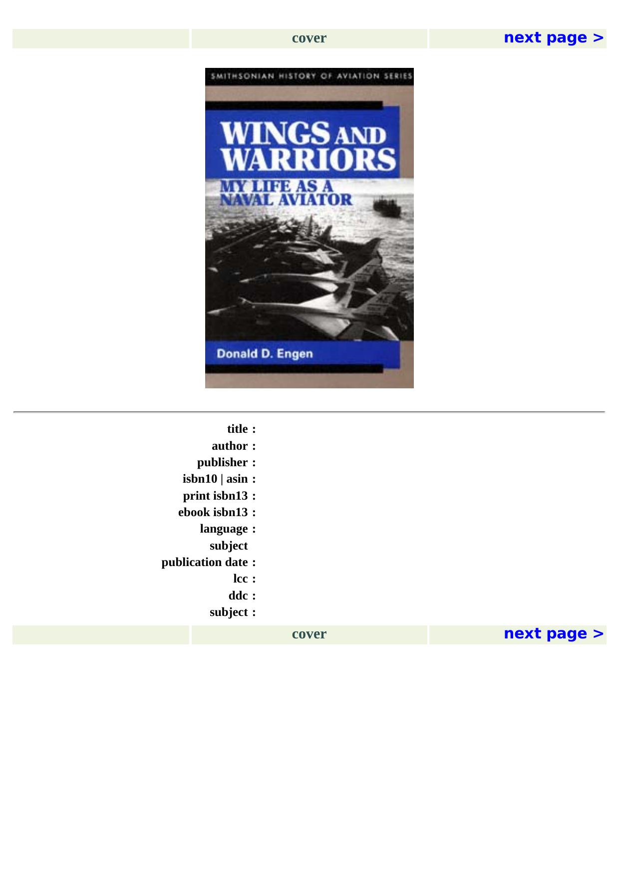 WINGS & WARRIORS PB (Smithsonian History of Aviation and Spaceflight) by ENGEN DD
