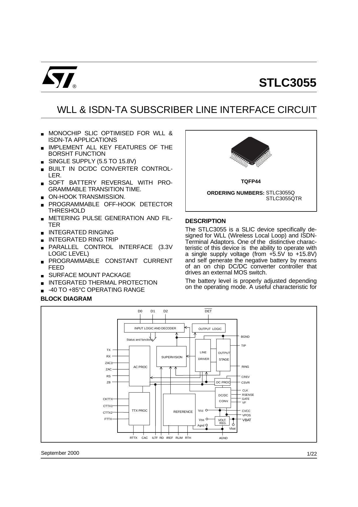 WLL & ISDN-TA SUBSCRIBER LINE INTERFACE CIRCUIT by STMicroelectronics