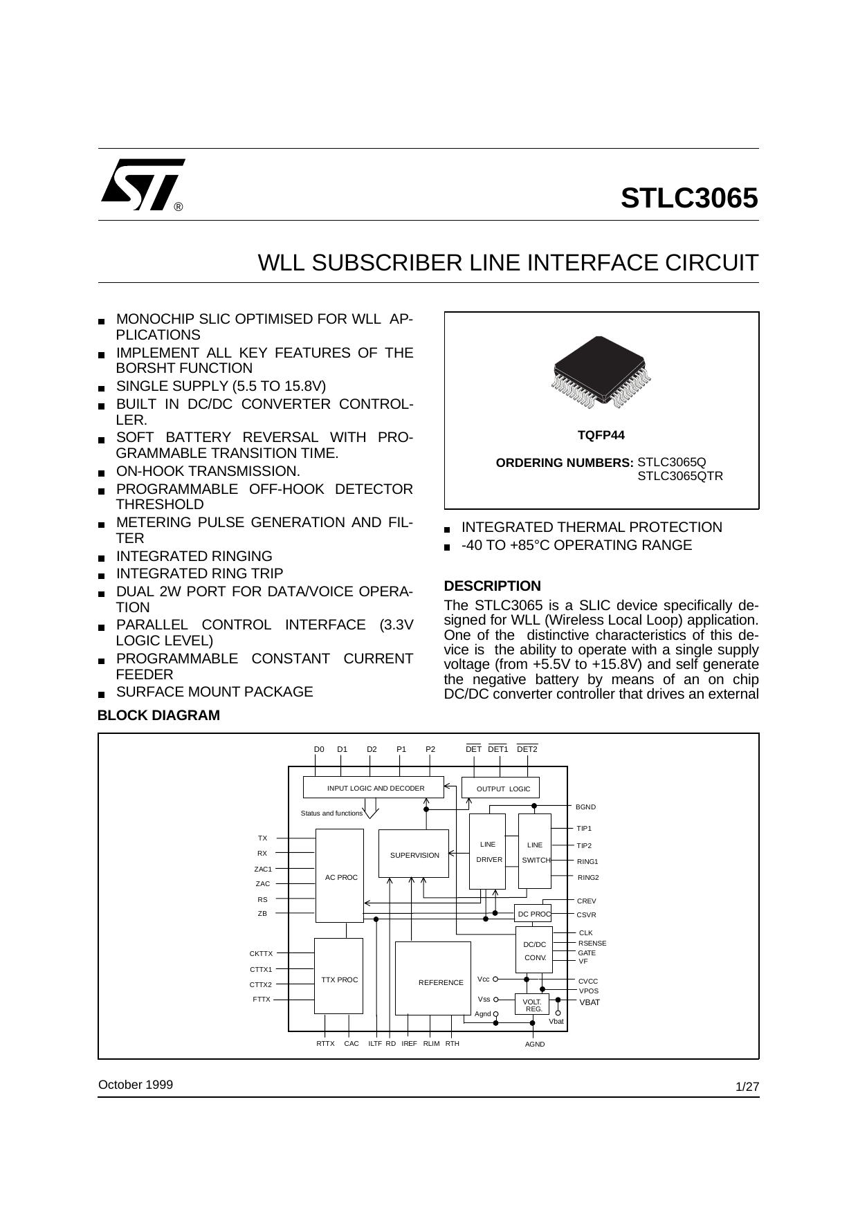 WLL SUBSCRIBER LINE INTERFACE CIRCUIT by STMicroelectronics