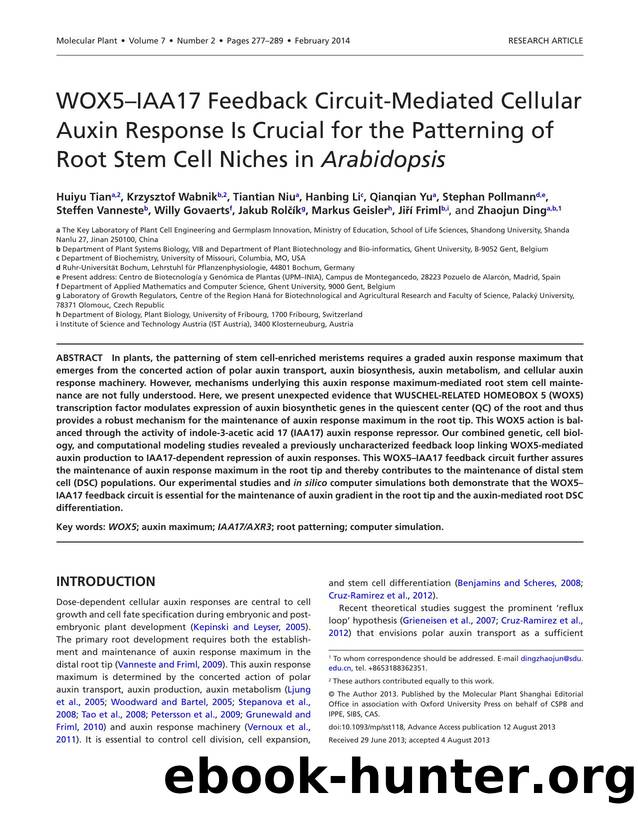 WOX5âIAA17 Feedback Circuit-Mediated Cellular Auxin Response Is Crucial for the Patterning of Root Stem Cell Niches in Arabidopsis by unknow