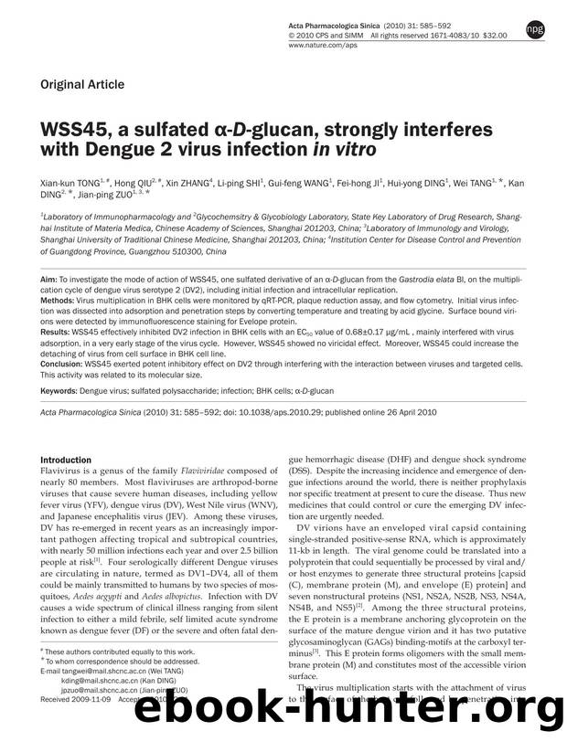 WSS45, a sulfated Î±-D-glucan, strongly interferes with Dengue 2 virus infection in vitro by unknow