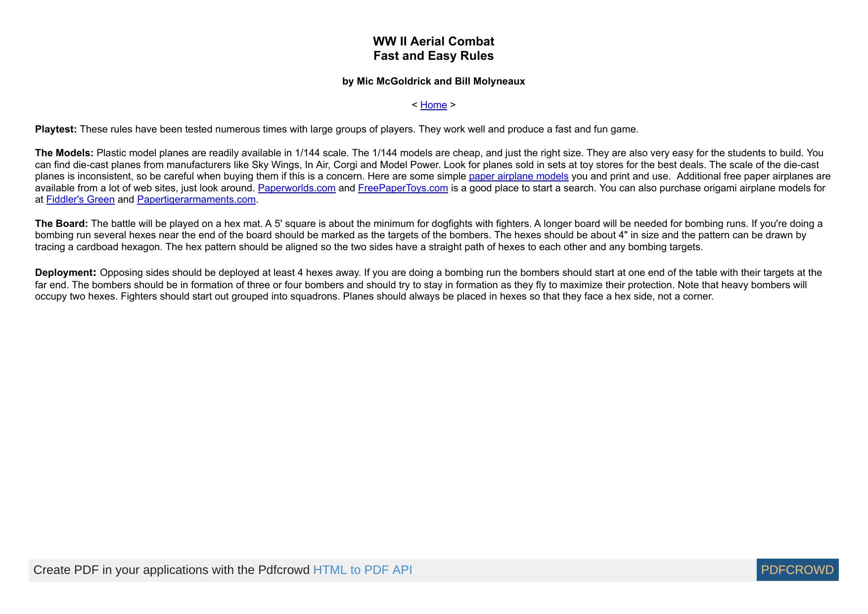 WW II Aerial Combat - Fast and Easy Rules by Unknown