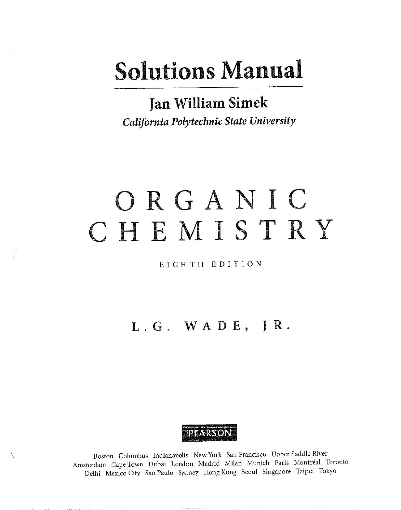 Wade by Solutions Manual for Organic Chemistry-Prentice Hall (2012)