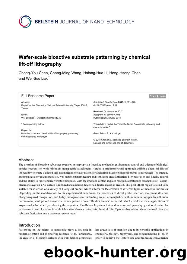 Wafer-scale bioactive substrate patterning by chemical lift-off lithography by Chong-You Chen Chang-Ming Wang Hsiang-Hua Li Hong-Hseng Chan Wei-Ssu Liao