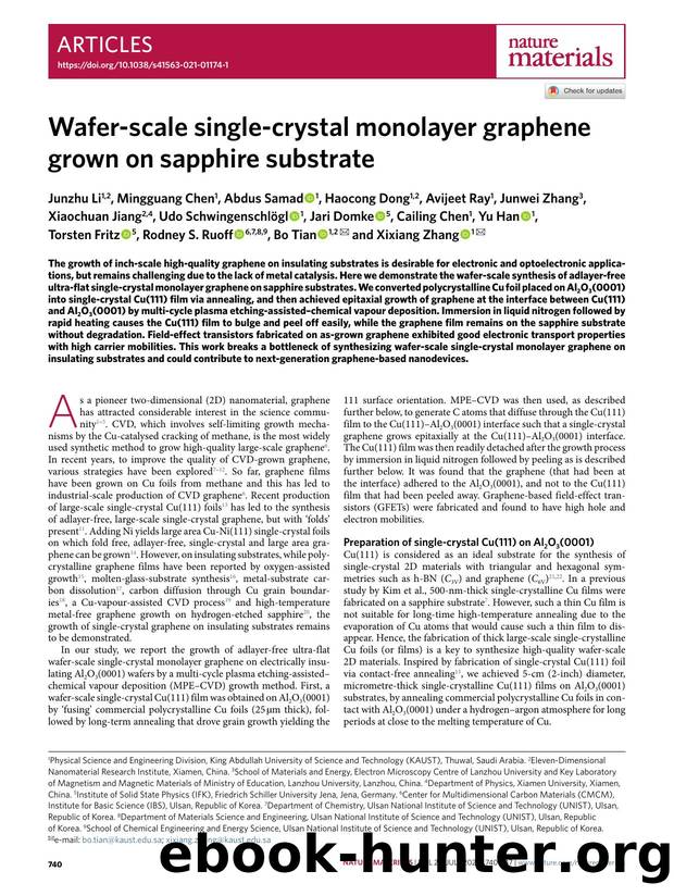 Wafer-scale single-crystal monolayer graphene grown on sapphire substrate by unknow