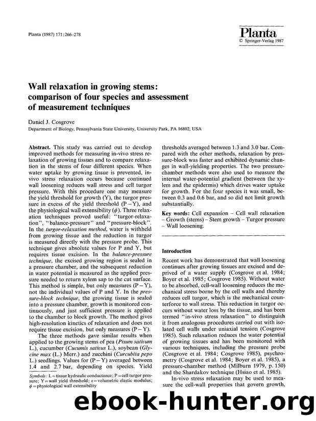Wall relaxation in growing stems: comparison of four species and assessment of measurement techniques by Unknown