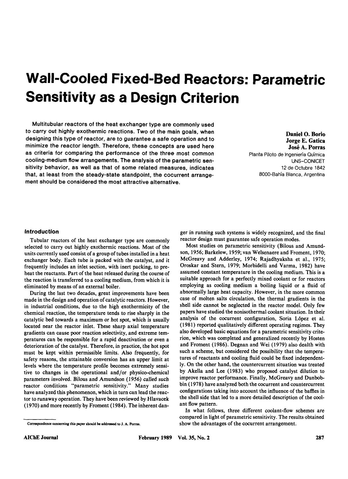 Wall-cooled fixed-bed reactors: Parametric sensitivity as a design criterion by Unknown