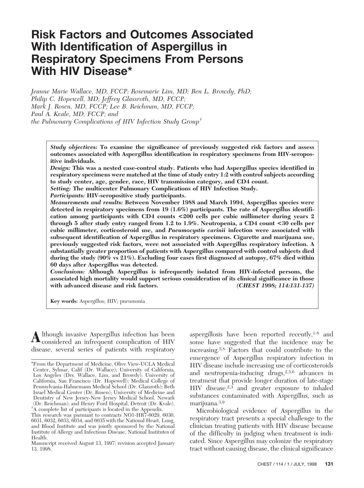 Wallace 98 risk factors in HIV Chest by Unknown