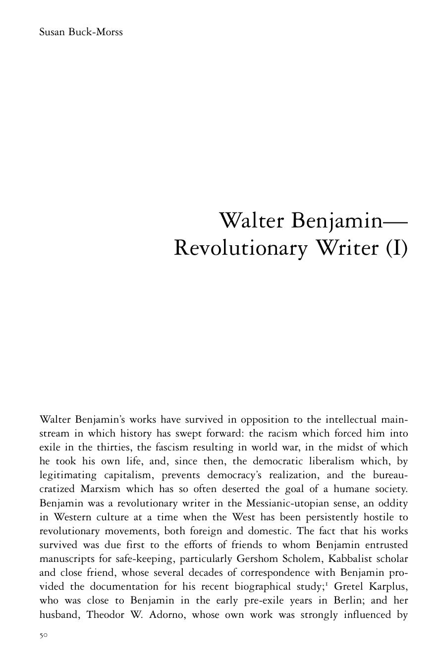 Walter BenjaminâRevolutionary Writer (I) by Susan Buck-Morss