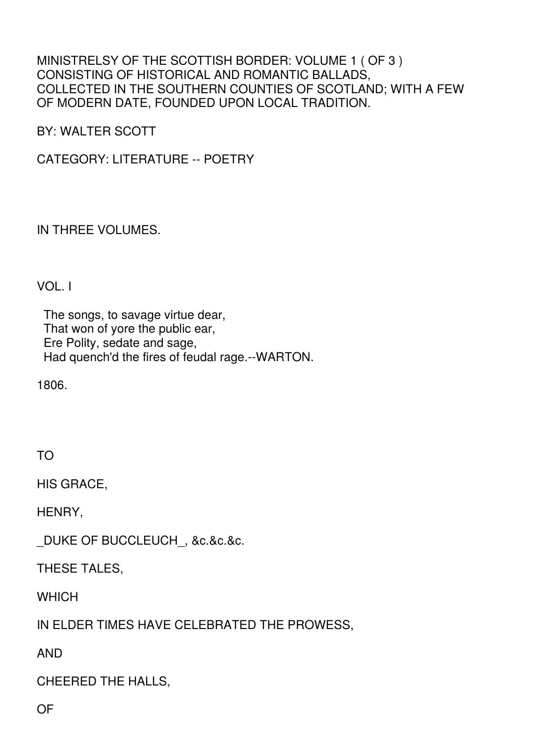 Walter Scott--Minstrelsy of the scottish border, Vol 1 by Unknown
