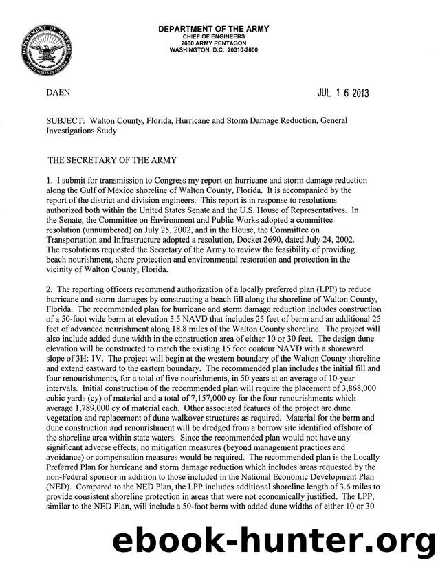 Walton County, Florida, Hurricane and Storm Damage Reduction, General Investigations Study by DAEN