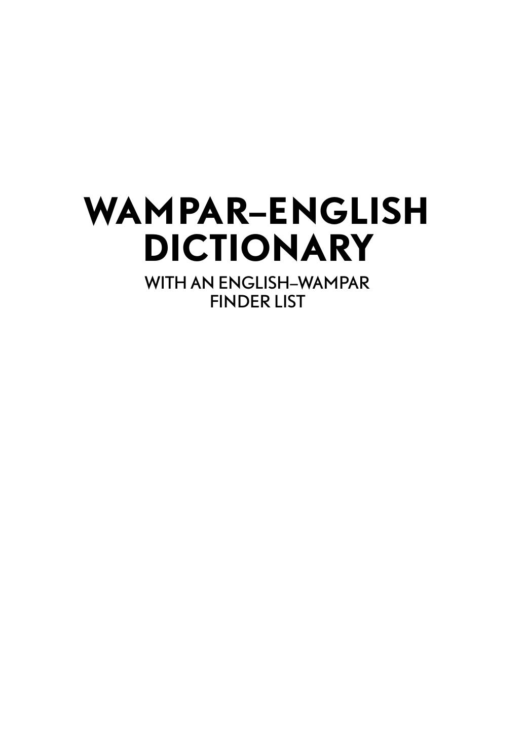 WamparâEnglish Dictionary: With an EnglishâWampar Finder List by Hans Fischer Bettina Beer
