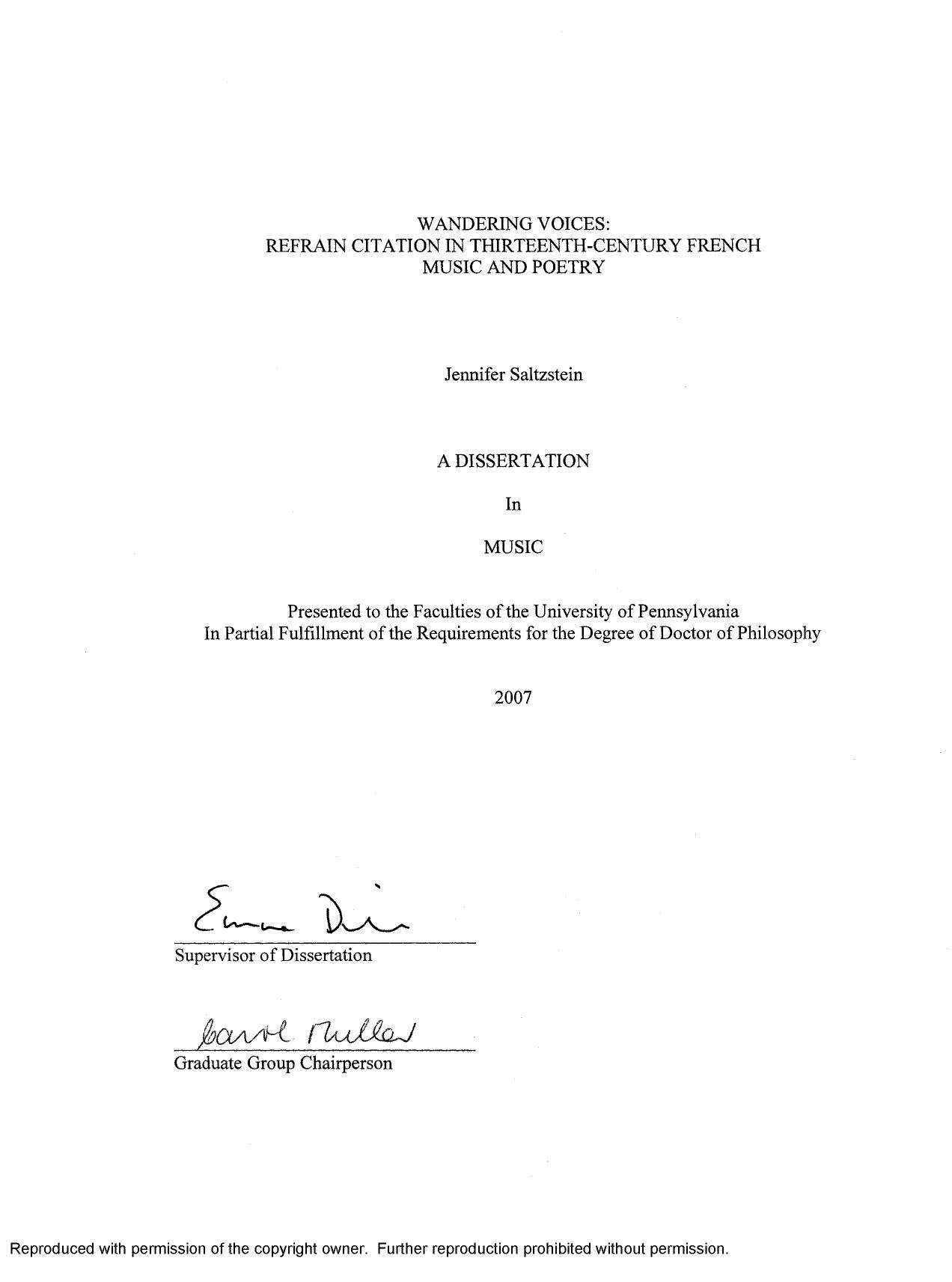 Wandering voices: Refrain citation in thirteenth-century French music and poetry by Jennifer Saltzstein