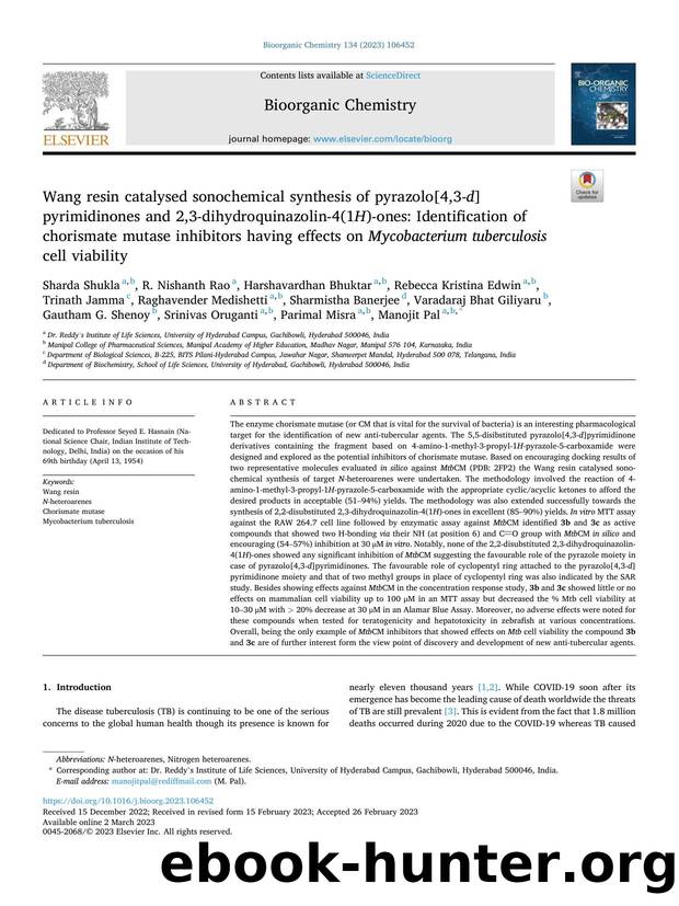Wang resin catalysed sonochemical synthesis of pyrazolo[4,3- d ]pyrimidinones and 2,3-dihydroquinazolin-4(1 H )-ones: Identification of chorismate mutase inhibitors having effects  by unknow