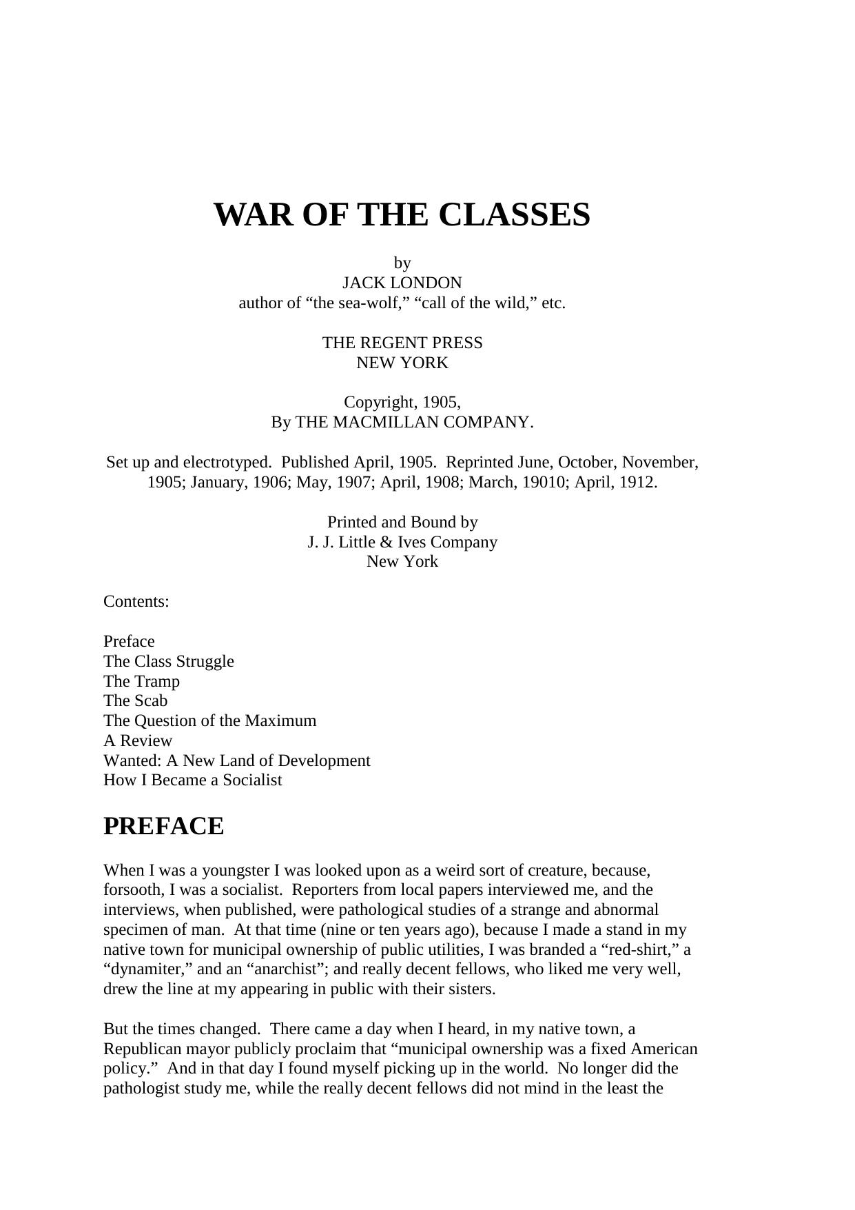 War of the Classes by Jack London