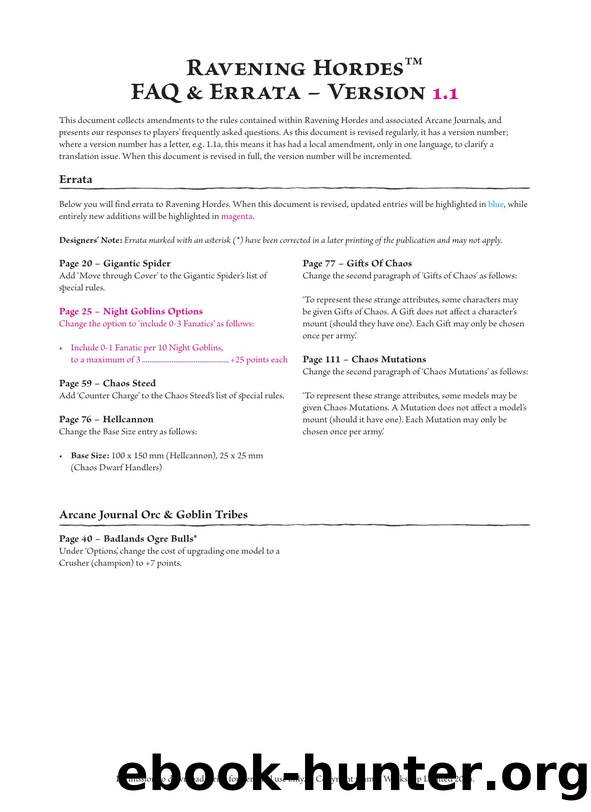 Warhammer The Old World Ravening Hordes FAQ v1.1 18.07.2024 by Unknown