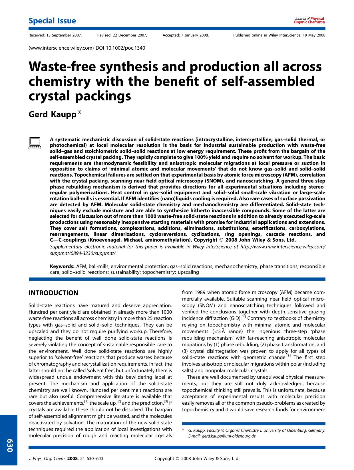 Waste-free synthesis and production all across chemistry with the benefit of self-assembled crystal packings by Unknown