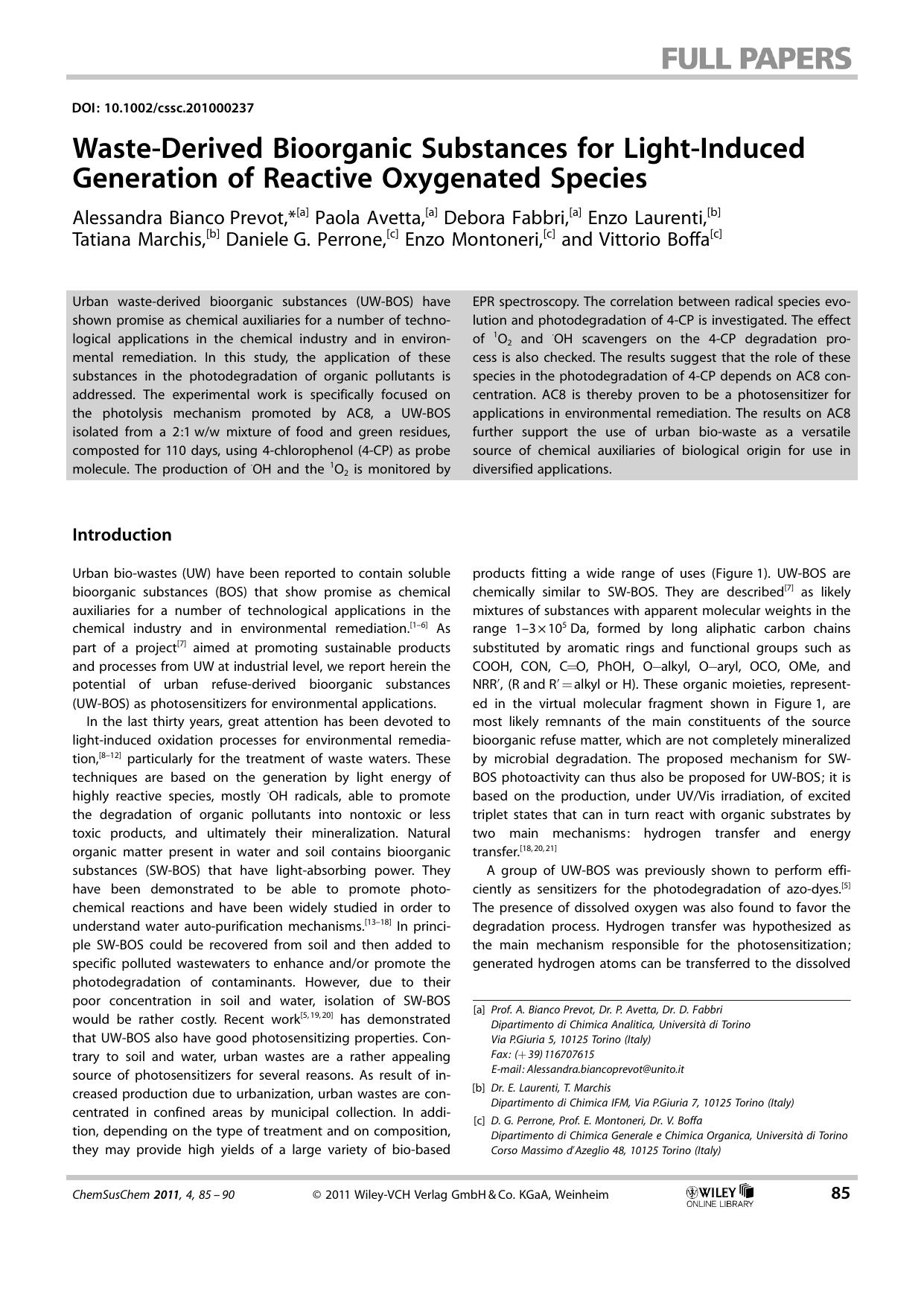 WasteDerived Bioorganic Substances for LightInduced Generation of Reactive Oxygenated Species by Unknown