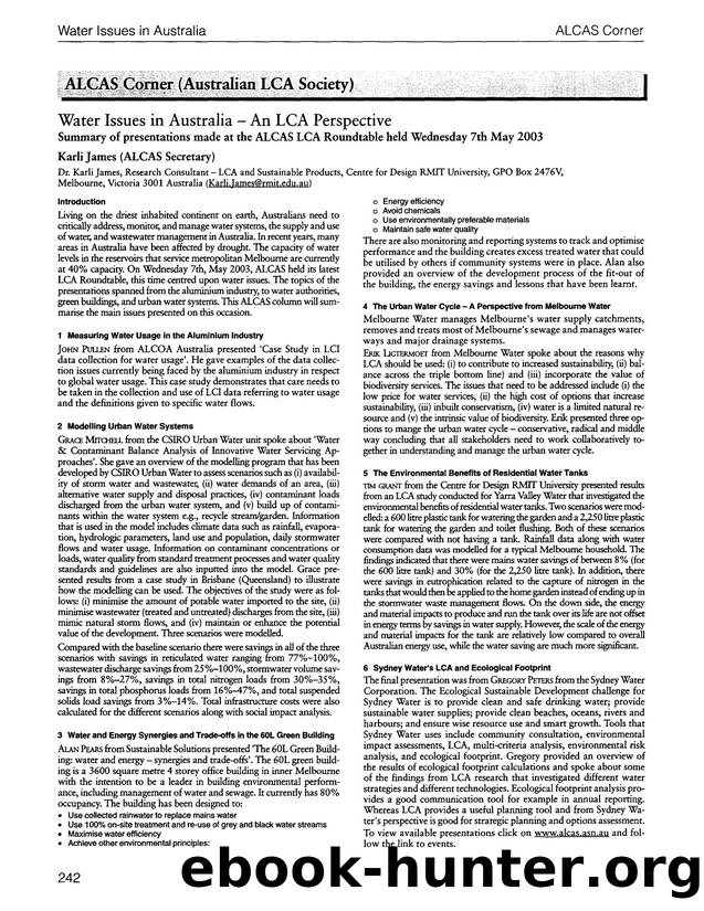 Water Issues in Australia-An LCA Perspective by Unknown