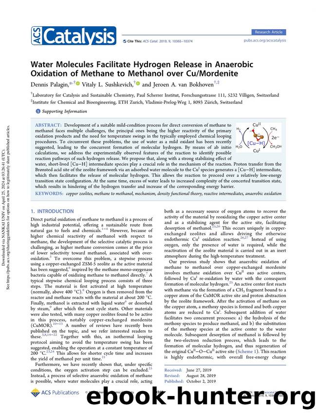 Water Molecules Facilitate Hydrogen Release in Anaerobic Oxidation of Methane to Methanol over CuMordenite by Dennis Palagin Vitaly L. Sushkevich & Jeroen A. van Bokhoven