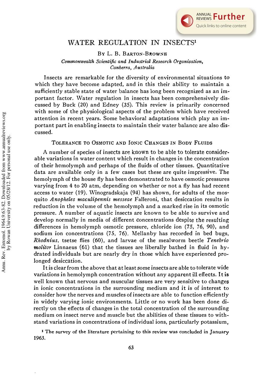 Water Regulation in Insects by L B Barton-Browne
