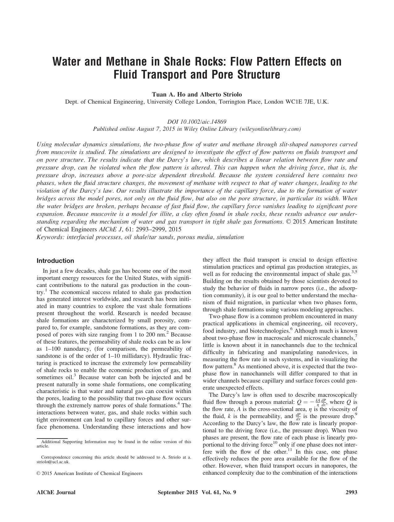 Water and Methane in Shale Rocks: Flow Pattern Effects on Fluid Transport and Pore Structure by Unknown