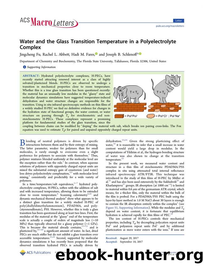 Water and the Glass Transition Temperature in a Polyelectrolyte Complex by Jingcheng Fu Rachel L. Abbett Hadi M. Fares & Joseph B. Schlenoff