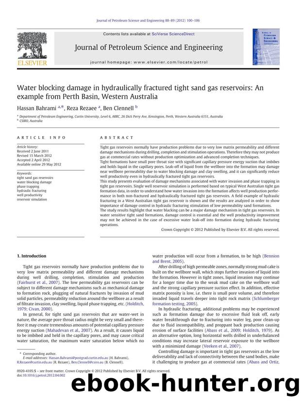 Water blocking damage in hydraulically fractured tight sand gas reservoirs: An example from Perth Basin, Western Australia by Hassan Bahrami & Reza Rezaee & Ben Clennell