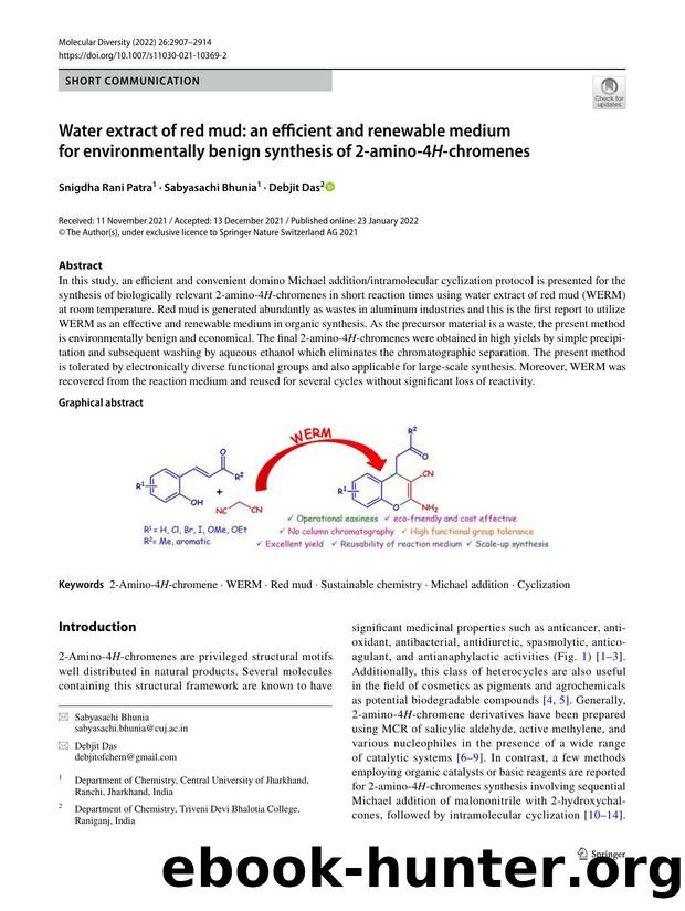 Water extract of red mud: an efficient and renewable medium for environmentally benign synthesis of 2-amino-4H-chromenes by Snigdha Rani Patra & Sabyasachi Bhunia & Debjit Das