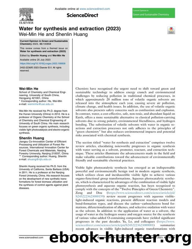 Water for synthesis and extraction (2023) by Wei-Min He