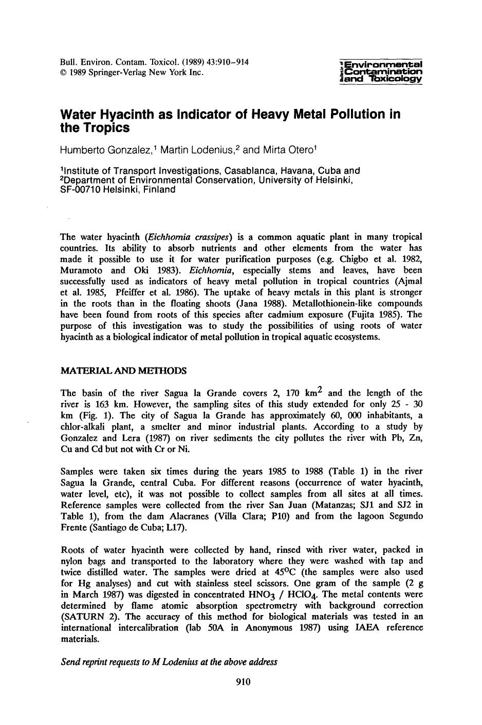 Water hyacinth as indicator of heavy metal pollution in the tropics by Unknown