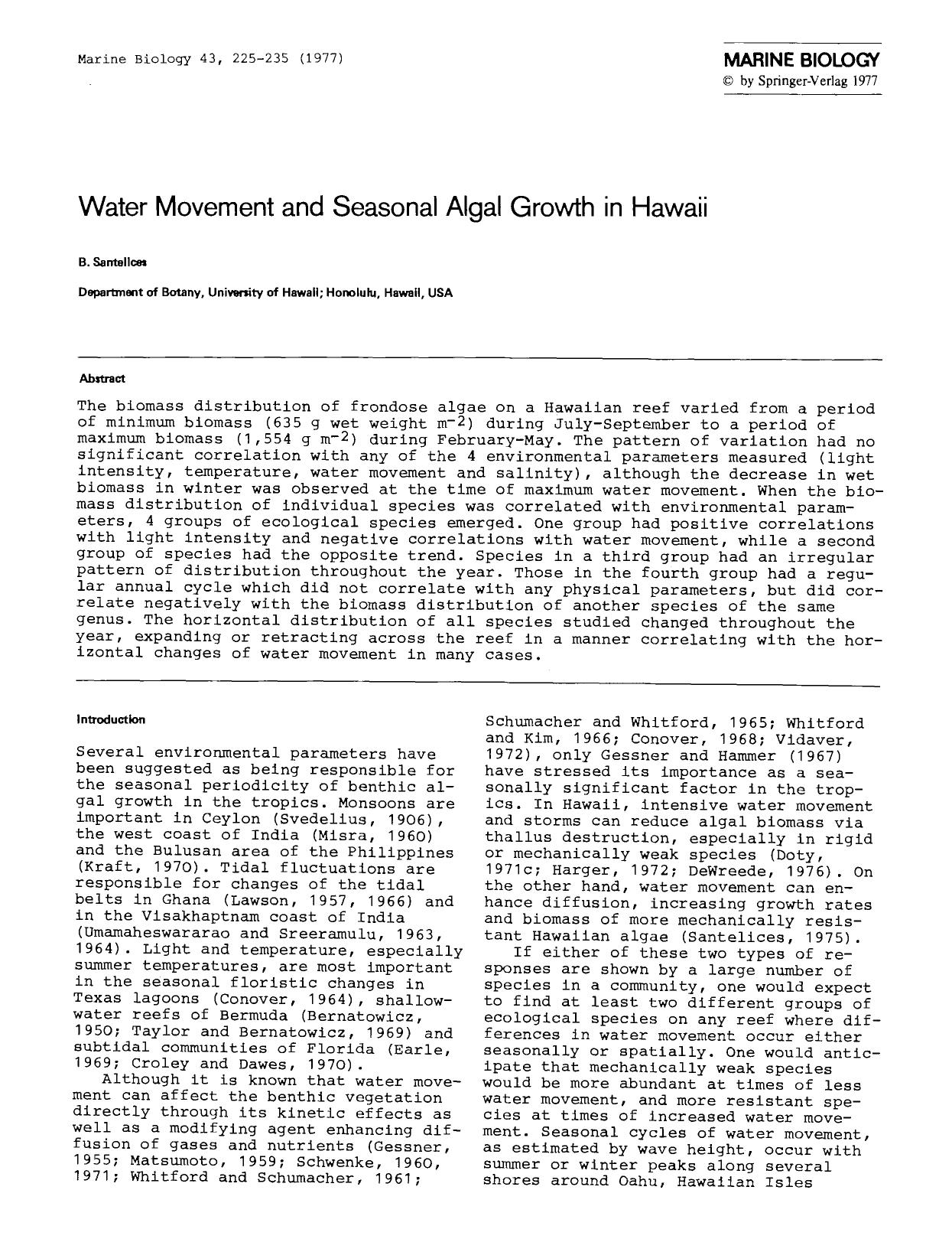 Water movement and seasonal algal growth in Hawaii by Unknown