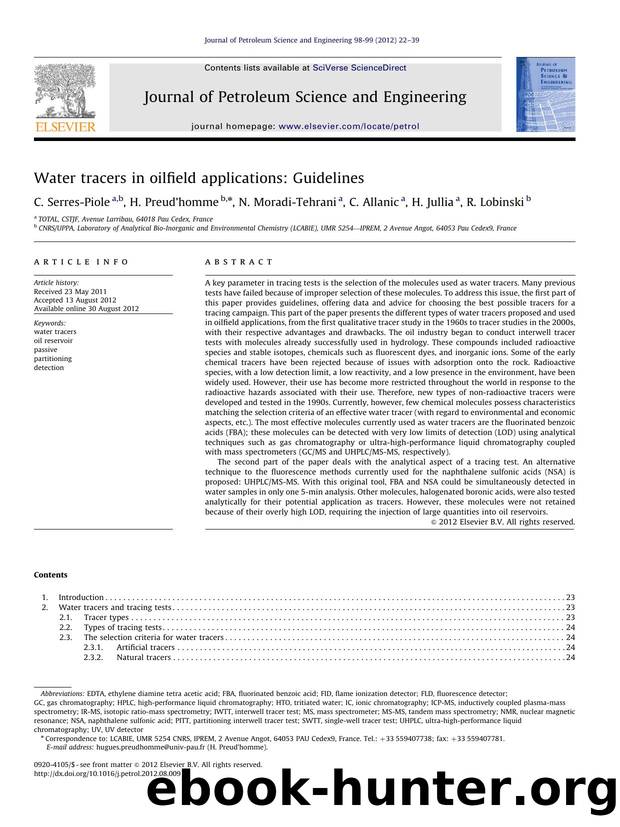 Water tracers in oilfield applications Guidelines by C. Serres-Piole & H. Preud'homme & N. Moradi-Tehrani & C. Allanic & H. Jullia & R. Lobinski