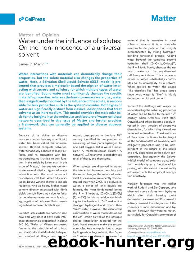 Water under the influence of solutes: On the non-innocence of a universal solvent by James D. Martin